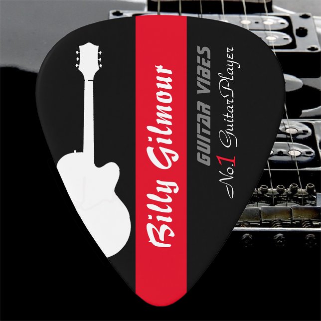 Guitar player's name create your own black/red pick (guitar vibes)