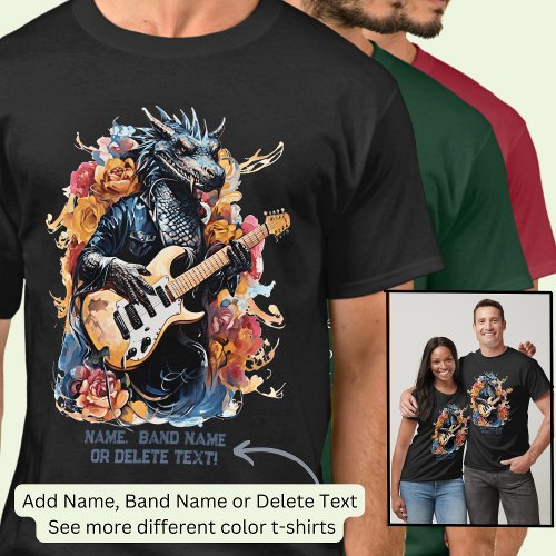 Guitar Playing Blue Orange Dragon Band Name T_Shirt