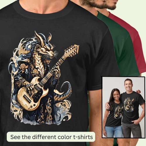 Guitar Playing Brown Blue Dragon T_Shirt