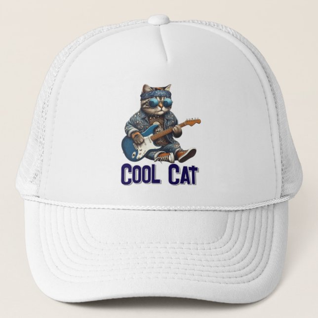 Guitar Playing Cat - Cool Kitty Vibes Trucker Hat (Front)