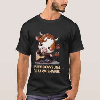 Guitar Playing Cow Kawaii Music Guitarist T-Shirt