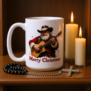 Guitar Playing Cowboy Santa Coffee Mug