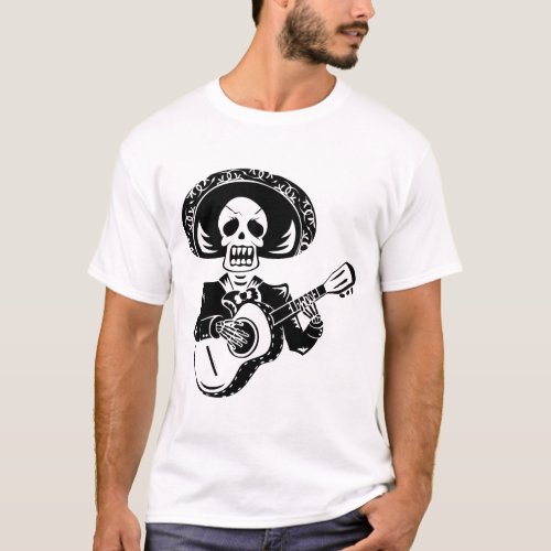 Guitar Playing Day of the Dead Skeleton T_Shirt