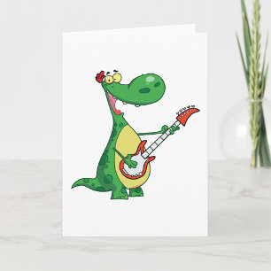 Guitar Playing Dinosaur Greeting Cards