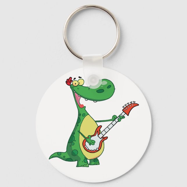 Guitar Playing Dinosaur Keychain (Front)