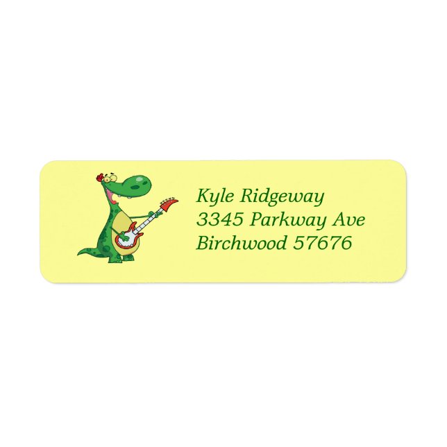 Guitar playing Dinosaur   Return Address Label (Front)