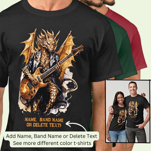 Guitar Playing Golden Winged Dragon Add Band Name T_Shirt
