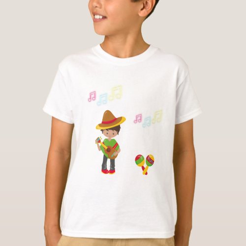 Guitar Playing Hombre with Maracas Music Notes T_Shirt