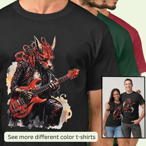 Guitar Playing Red Black Dragon T_Shirt