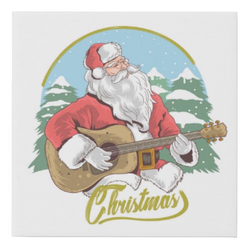 Guitar Playing Santa Claus  Christmas Faux Canvas Print