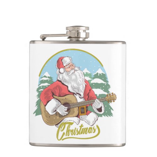 Guitar Playing Santa Claus  Christmas Flask