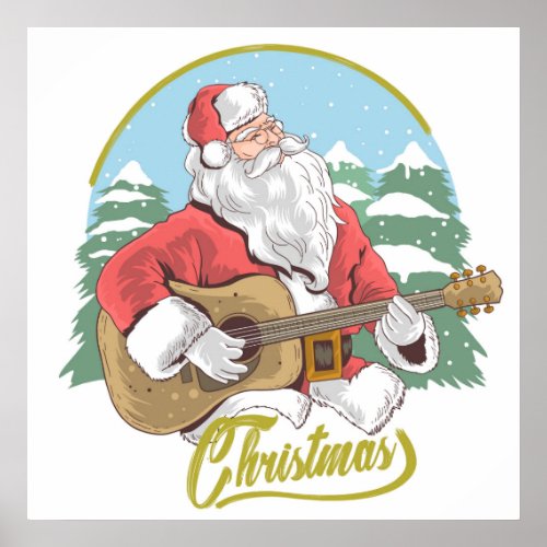 Guitar Playing Santa Claus  Christmas Poster