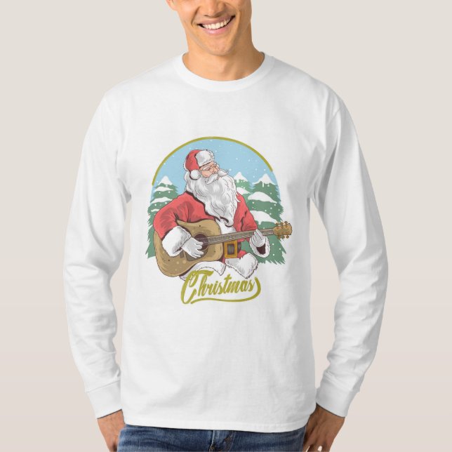 Guitar Playing Santa Claus | Christmas T-Shirt (Front)