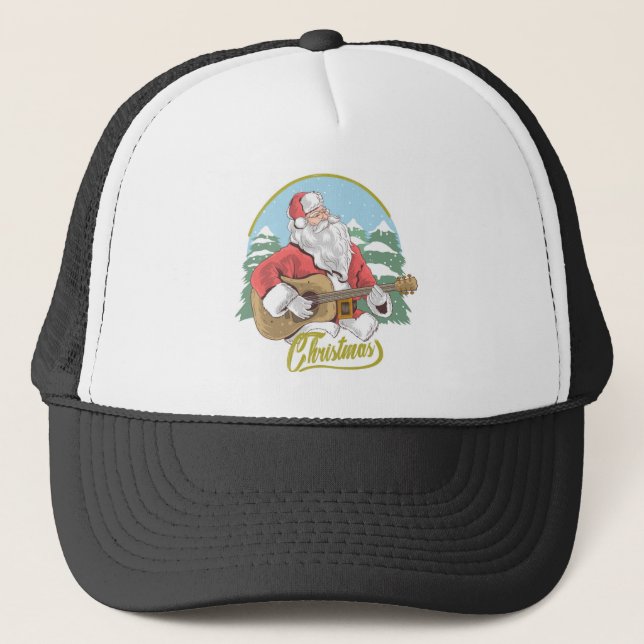 Guitar Playing Santa Claus | Christmas Trucker Hat (Front)