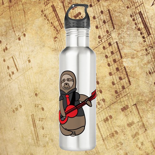 Guitar Playing Sloth Red and Black Stainless Steel Water Bottle