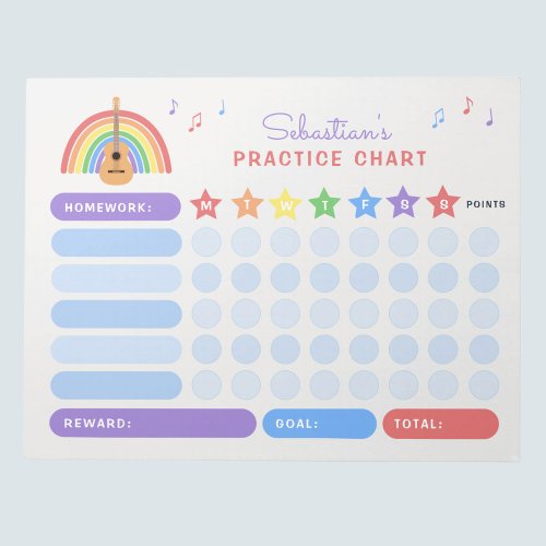 Guitar Practice Music Notes Rainbow Reward Chart