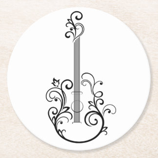 Guitar Print Round Paper Coaster