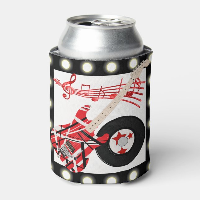 Guitar Record and Music Notes With Light Border Can Cooler (Can Front)