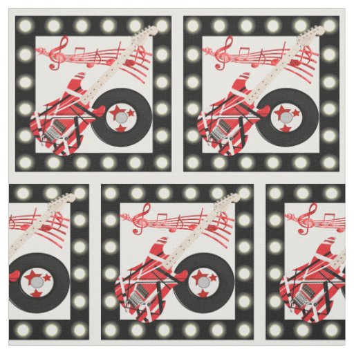 Guitar Record and Music Notes With Light Border Fabric
