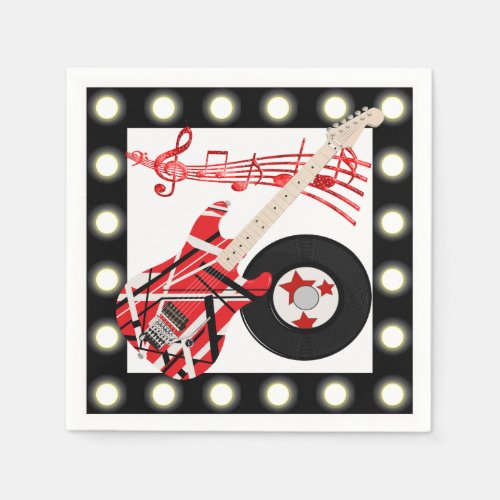 Guitar Record and Music Notes With Light Border Paper Napkins