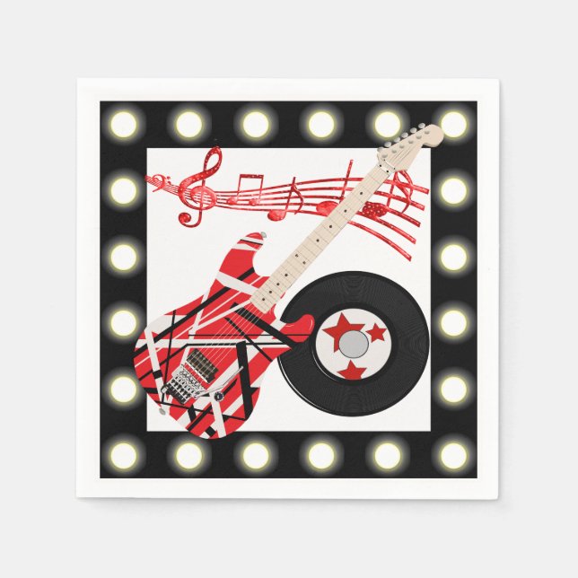 Guitar Record and Music Notes With Light Border Paper Napkins (Front)