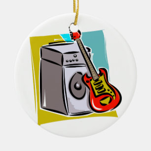 Guitar Red Leaning on Amp Graphic Ceramic Ornament