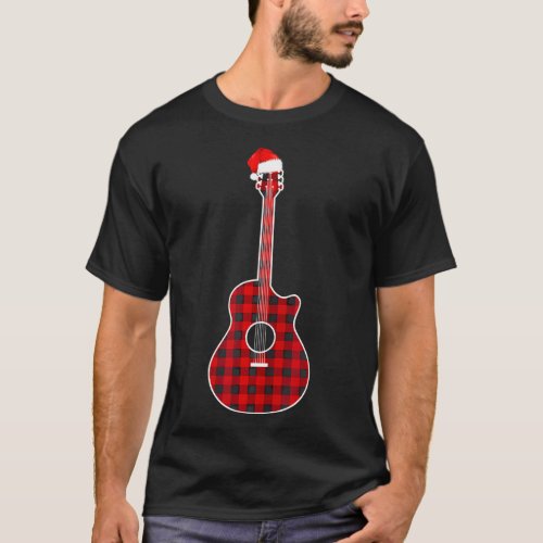 Guitar Red Plaid Buffalo Christmas Pajamas Family T_Shirt
