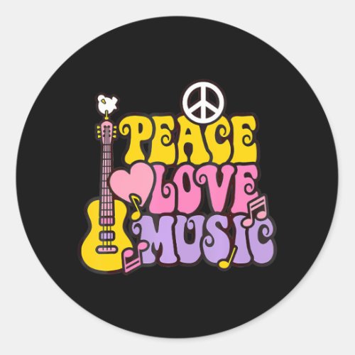 Guitar Retro PEACE LOVE MUSIC Band Gift Guitarist Classic Round Sticker