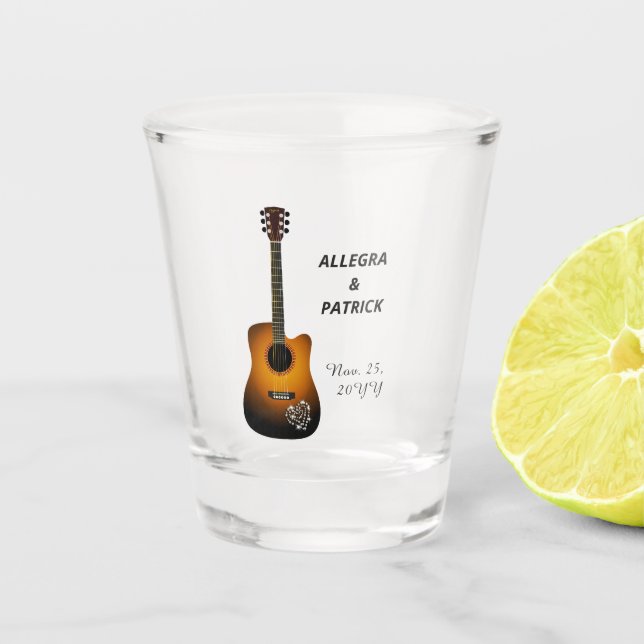 Guitar Rhinestones Heart Musician Wedding Favor  Shot Glass (Front)