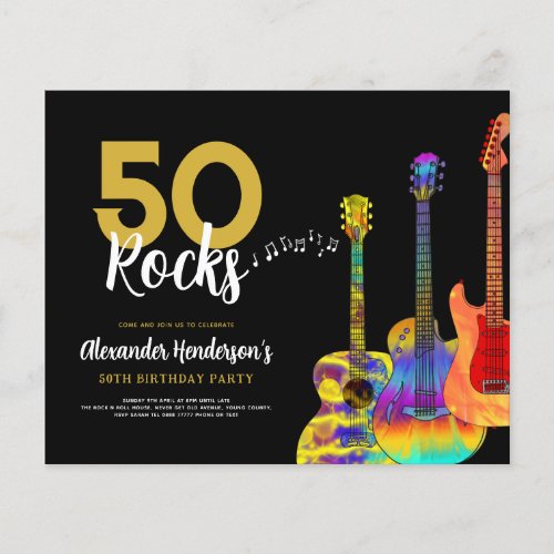 guitar rock 50th birthday party invitation  flyer