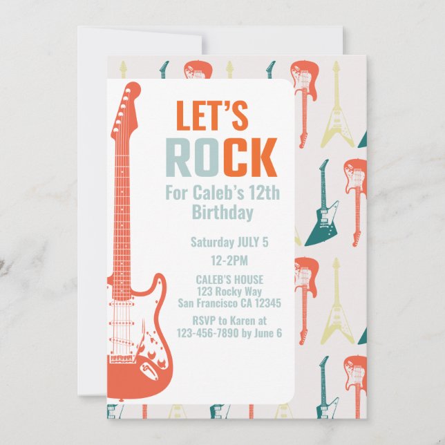 Guitar Rock and Roll Music Rockstar Birthday Invitation (Front)