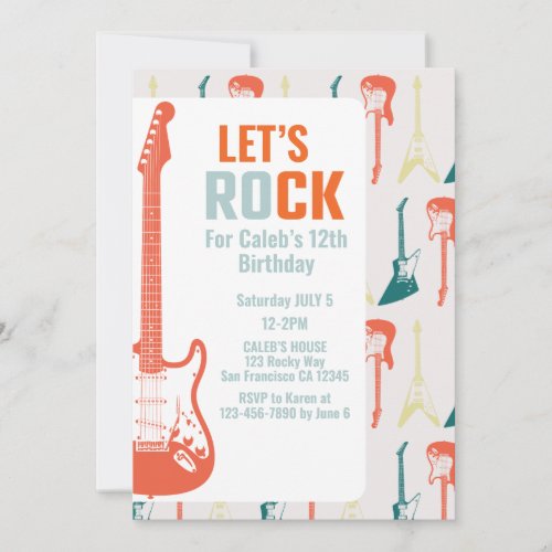 Guitar Rock and Roll Music Rockstar Birthday Invitation