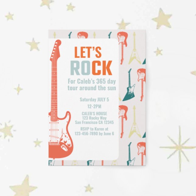 Guitar Rock and Roll Music Rockstar First Birthday Invitation (Creator Uploaded)