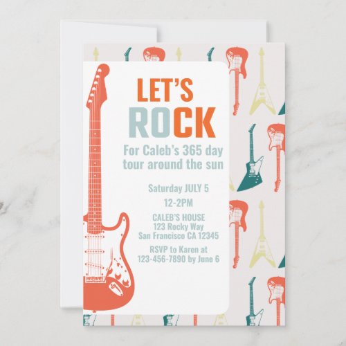 Guitar Rock and Roll Music Rockstar First Birthday Invitation
