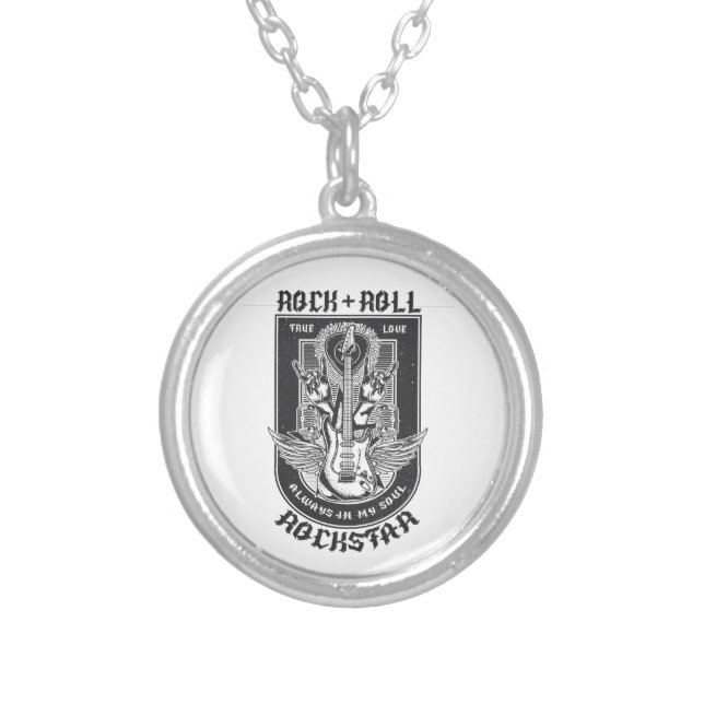 Guitar Rock design Silver Plated Necklace (Front)