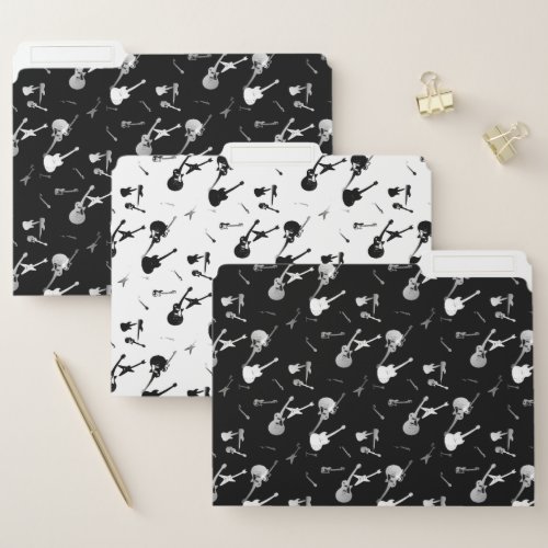 Guitar Rock Jazz Black White Pattern File Folders