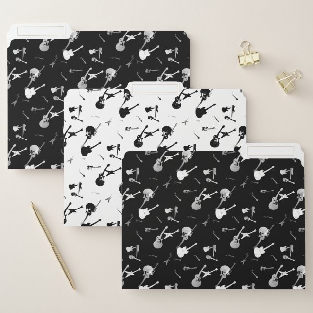 Guitar Rock Jazz Black White Pattern File Folders (Set)