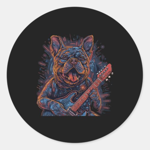 Guitar Rock Music French Bulldog  Classic Round Sticker