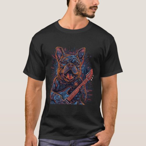 Guitar Rock Music French Bulldog  T_Shirt