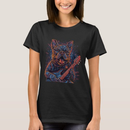 Guitar Rock Music French Bulldog  T_Shirt