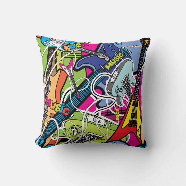 Guitar Rock Music Star Grunge Couch Throw Pillow (Front)