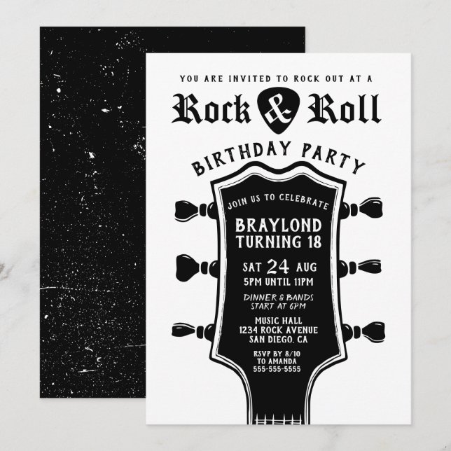 Guitar Rock N Roll Birthday Invitation (Front/Back)