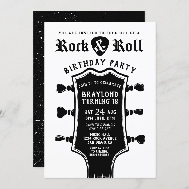 Guitar Rock N Roll Birthday Invitation Zazzle