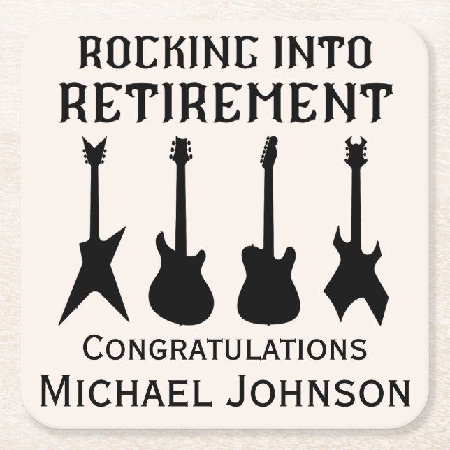 Guitar Rock 'n' Roll Retirement Party Square Paper Coaster (Front)