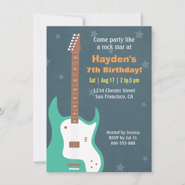 Guitar Rock Star Boys Birthday Party Invitations (Front)