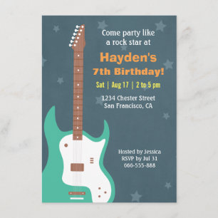 Guitar Rock Star Boys Birthday Party Invitations