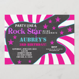 Guitar rock star pink black girl birthday invitation
