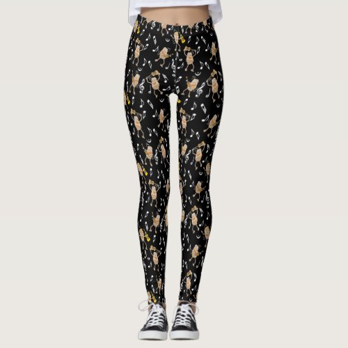 Guitar Rocks Music Notes Pattern Leggings