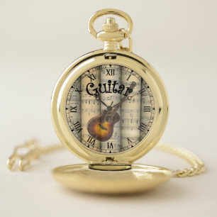 Guitar ~ Rolled Vintage Sheet Music ~ Unique ~ Pocket Watch