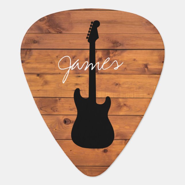 Guitar Rustic Wood Handwritten Name Guitar Pick (Front)